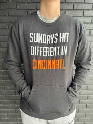 Sundays Hit Different in Cincinnati Crewneck w/ Front Pocket
