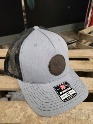 Dark Leather Buckeye Leaf Grey Hat